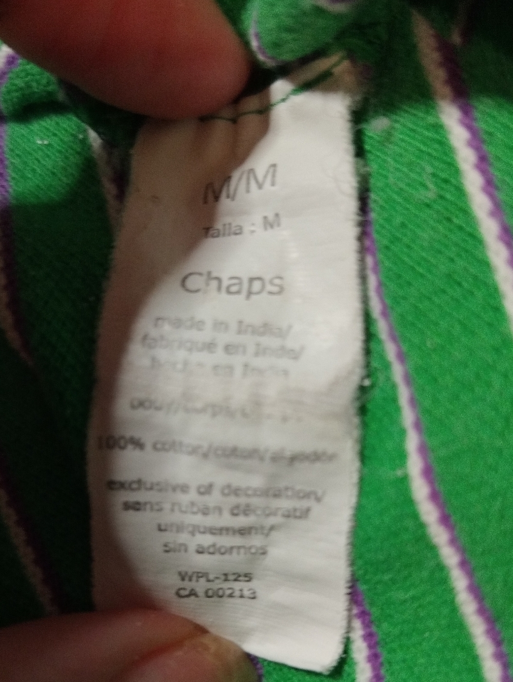 Chaps 100% Cotton Men's Green Polo Shirt With White & Purple Stripes - Medium - Picture 9 of 9
